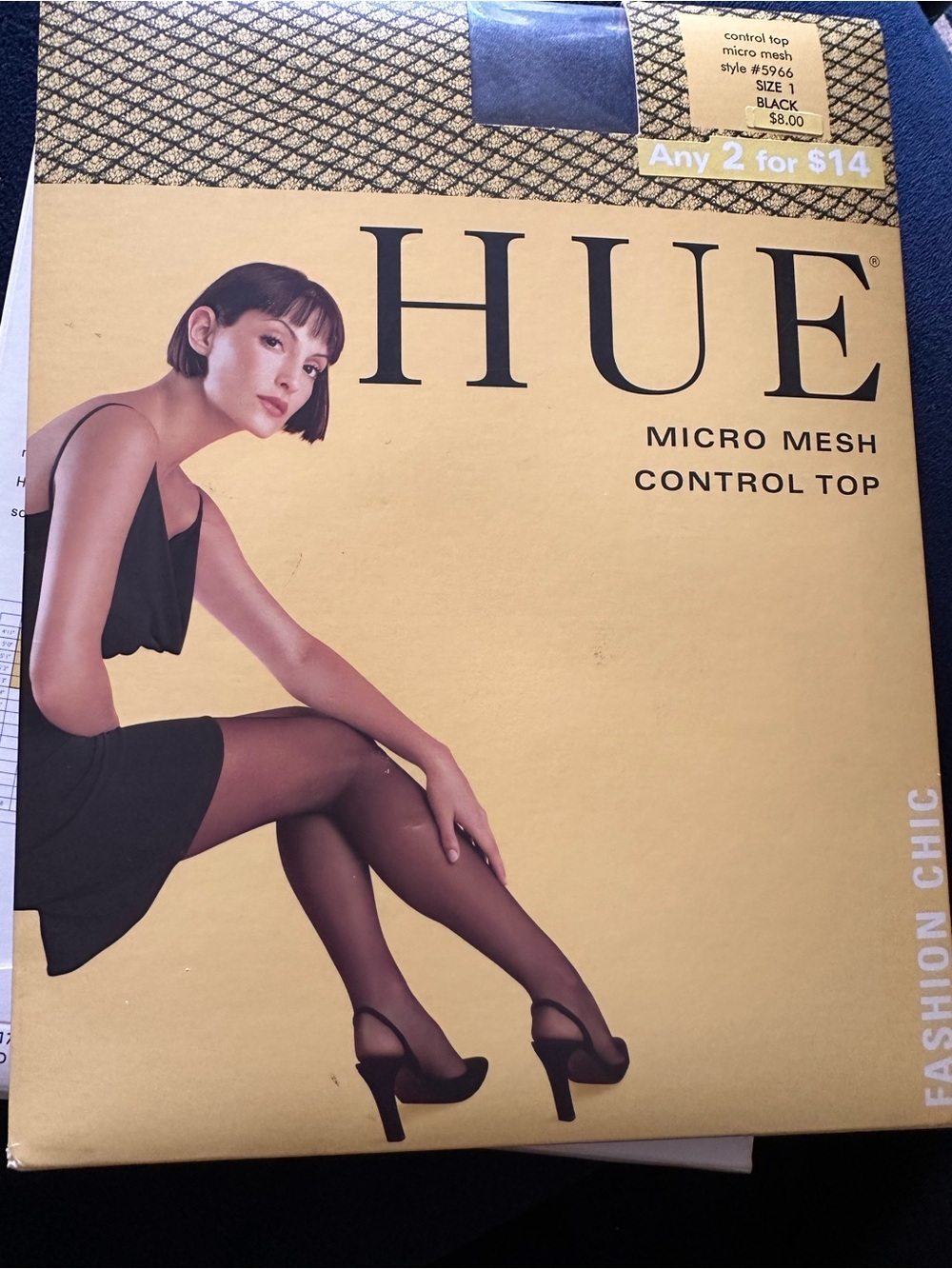Hue Micro Mesh Control Top Pantyhose - Black - size 1